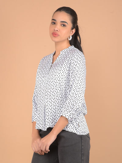 White Polka Dots V-Neck Top-Women Tops-Crimsoune Club