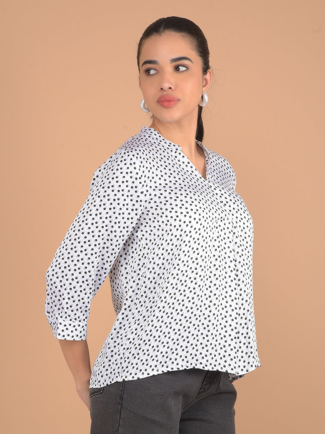 White Polka Dots V-Neck Top-Women Tops-Crimsoune Club