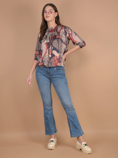 Pink Floral Print V-Neck Top-Women Tops-Crimsoune Club