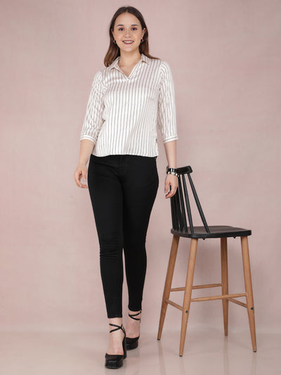 Cream Vertical Stripes Top-Women Tops-Crimsoune Club