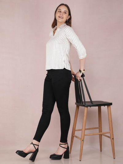 Cream Vertical Stripes Top-Women Tops-Crimsoune Club