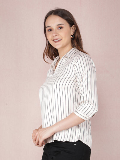 Cream Vertical Stripes Top-Women Tops-Crimsoune Club