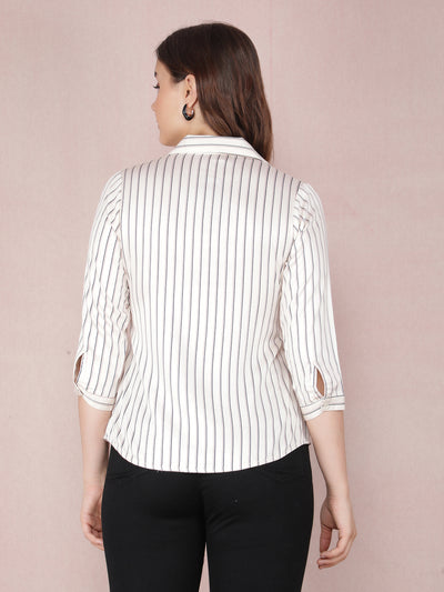 Cream Vertical Stripes Top-Women Tops-Crimsoune Club