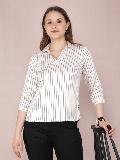 Cream Vertical Stripes Top-Women Tops-Crimsoune Club