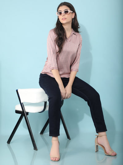 Pink Striped Top-Women Tops-Crimsoune Club