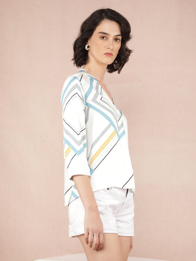 Multi-Color V-Neck Top-Women Tops-Crimsoune Club