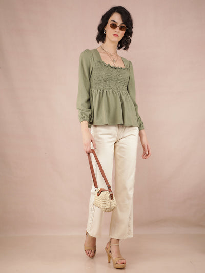 Green Jacquard Top-Women Tops-Crimsoune Club