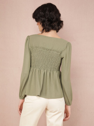 Green Jacquard Top-Women Tops-Crimsoune Club