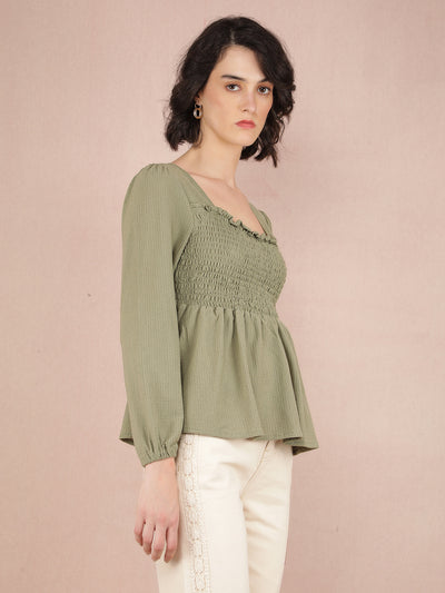 Green Jacquard Top-Women Tops-Crimsoune Club