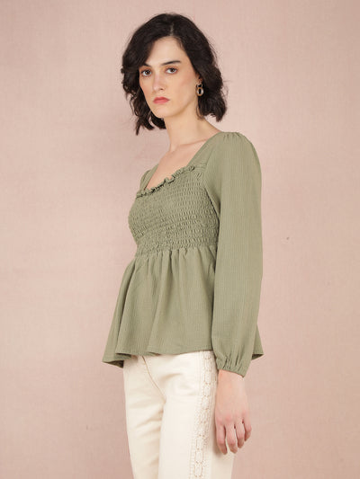 Green Jacquard Top-Women Tops-Crimsoune Club