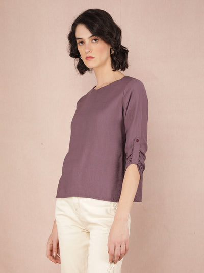 Purple V-Neck Top-Women Tops-Crimsoune Club