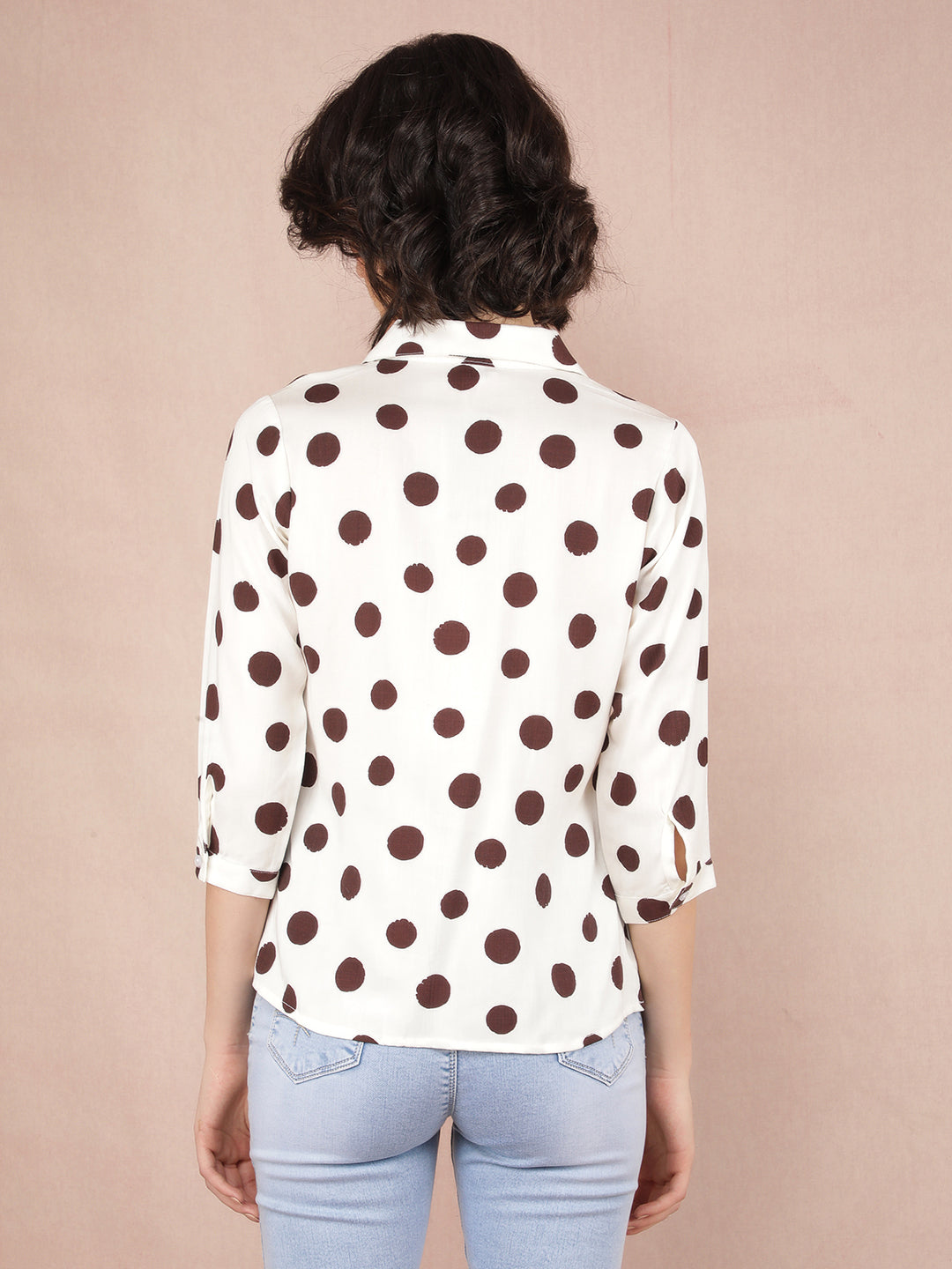 Brown Polka Dots Top-Women Tops-Crimsoune Club