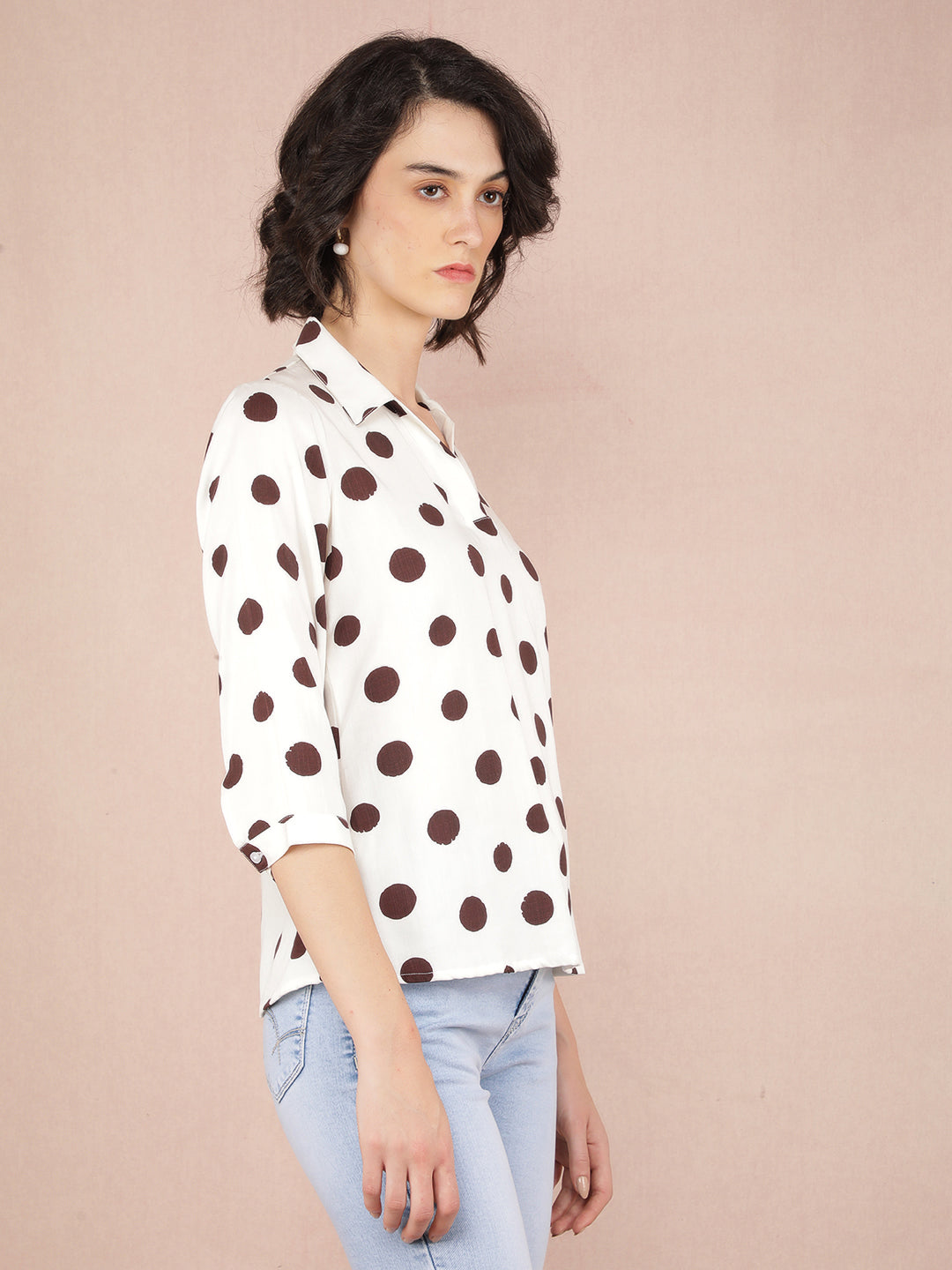 Brown Polka Dots Top-Women Tops-Crimsoune Club