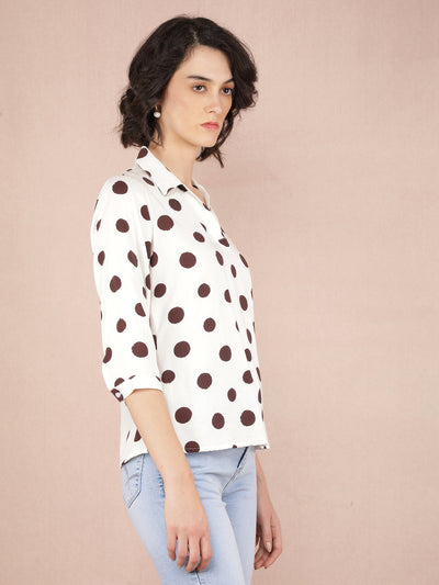 Brown Polka Dots Top-Women Tops-Crimsoune Club