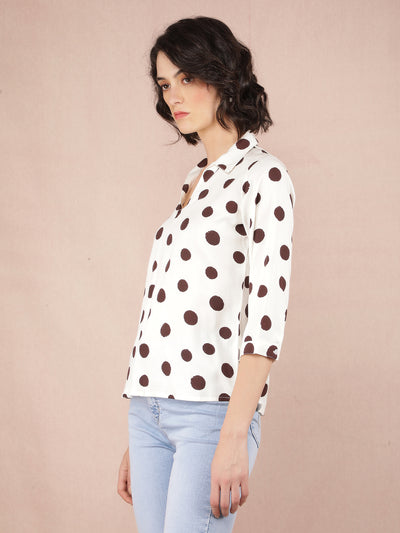 Brown Polka Dots Top-Women Tops-Crimsoune Club