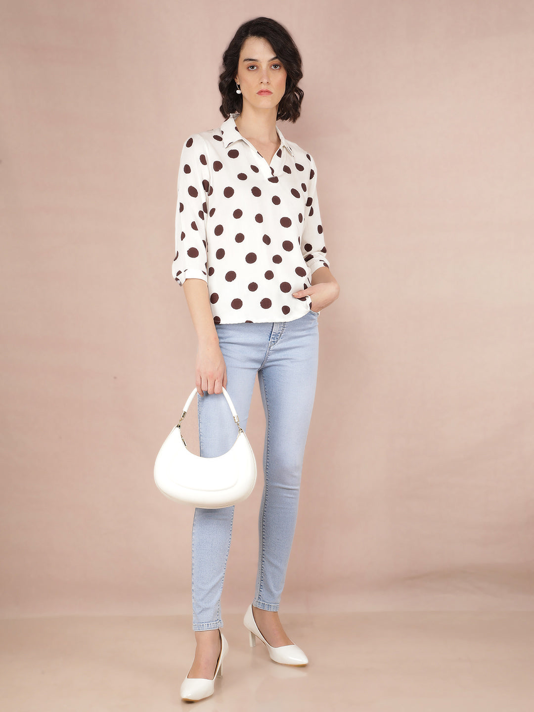 Brown Polka Dots Top-Women Tops-Crimsoune Club