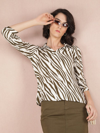 Olive Abstract Print Top-Women Tops-Crimsoune Club