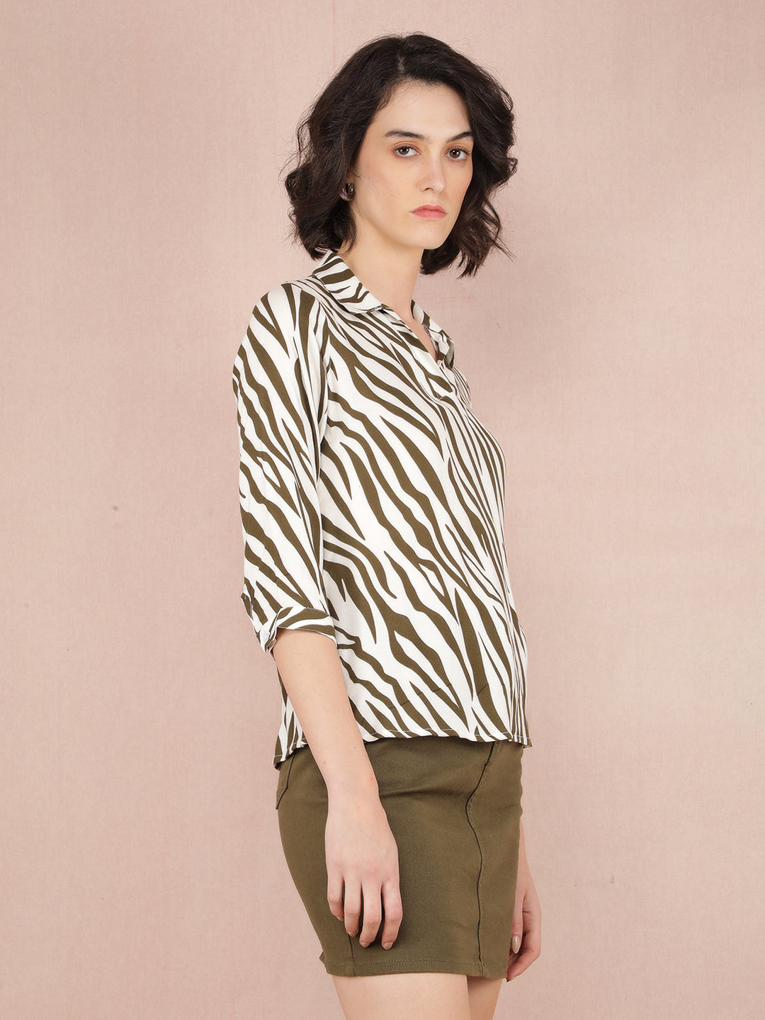 Olive Abstract Print Top-Women Tops-Crimsoune Club