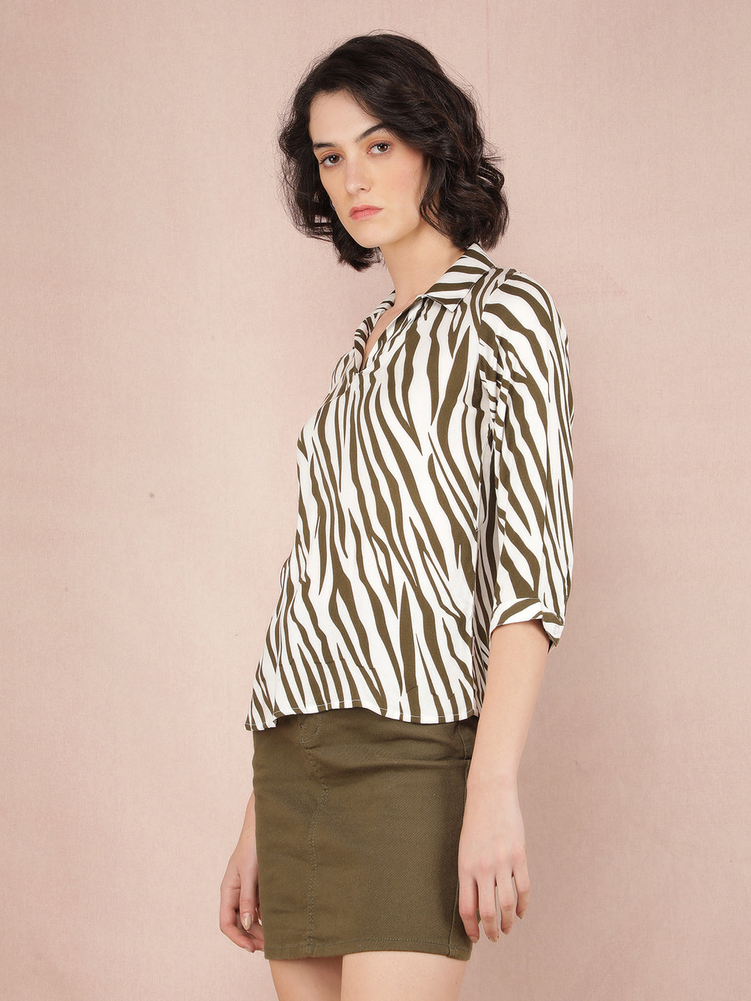 Olive Abstract Print Top-Women Tops-Crimsoune Club