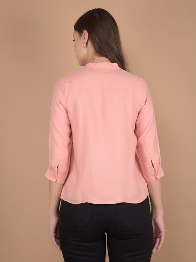 Pink V-Neck Top-Women Tops-Crimsoune Club