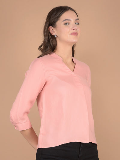 Pink V-Neck Top-Women Tops-Crimsoune Club