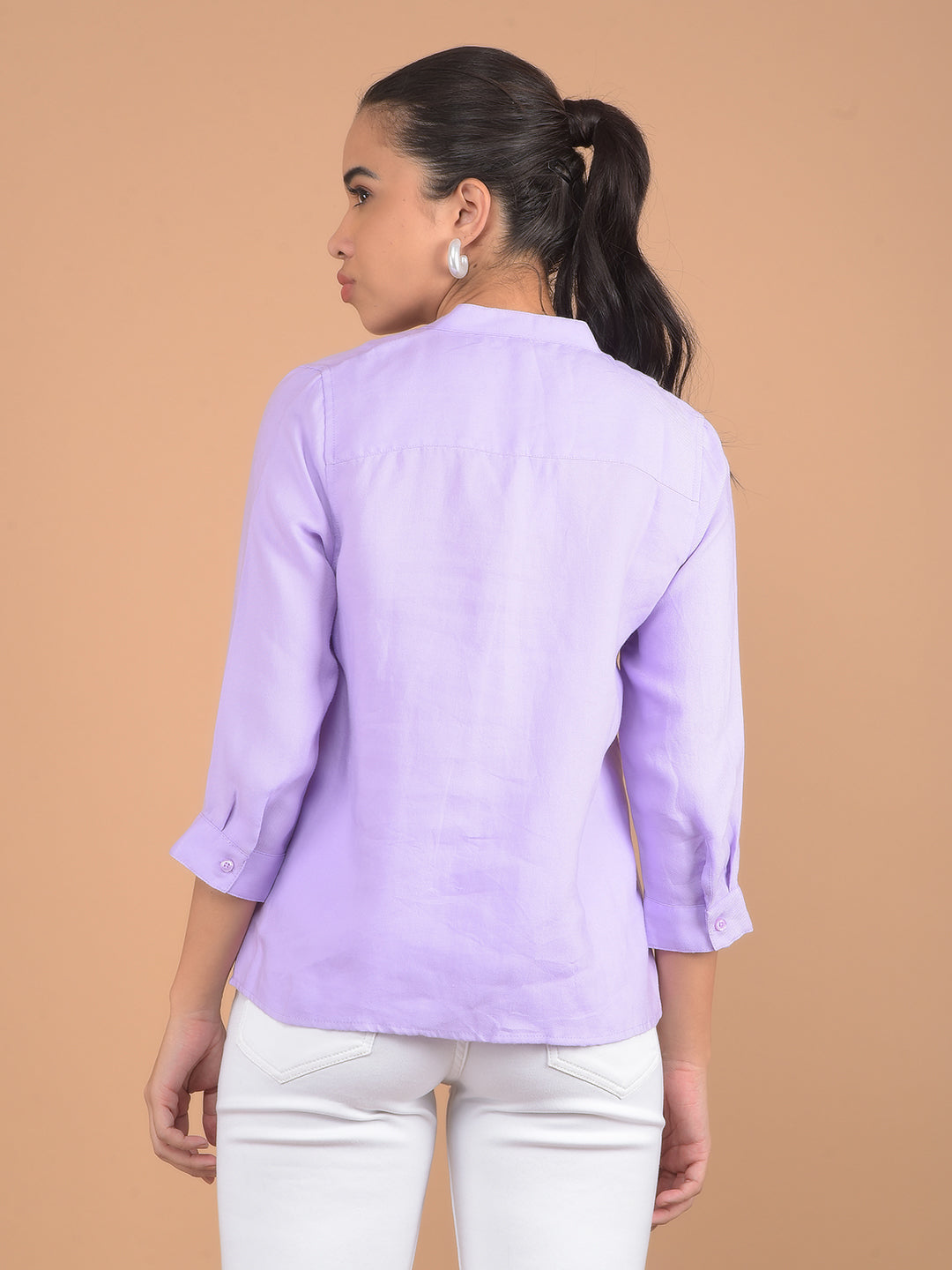 Purple V-Neck Top-Women Tops-Crimsoune Club