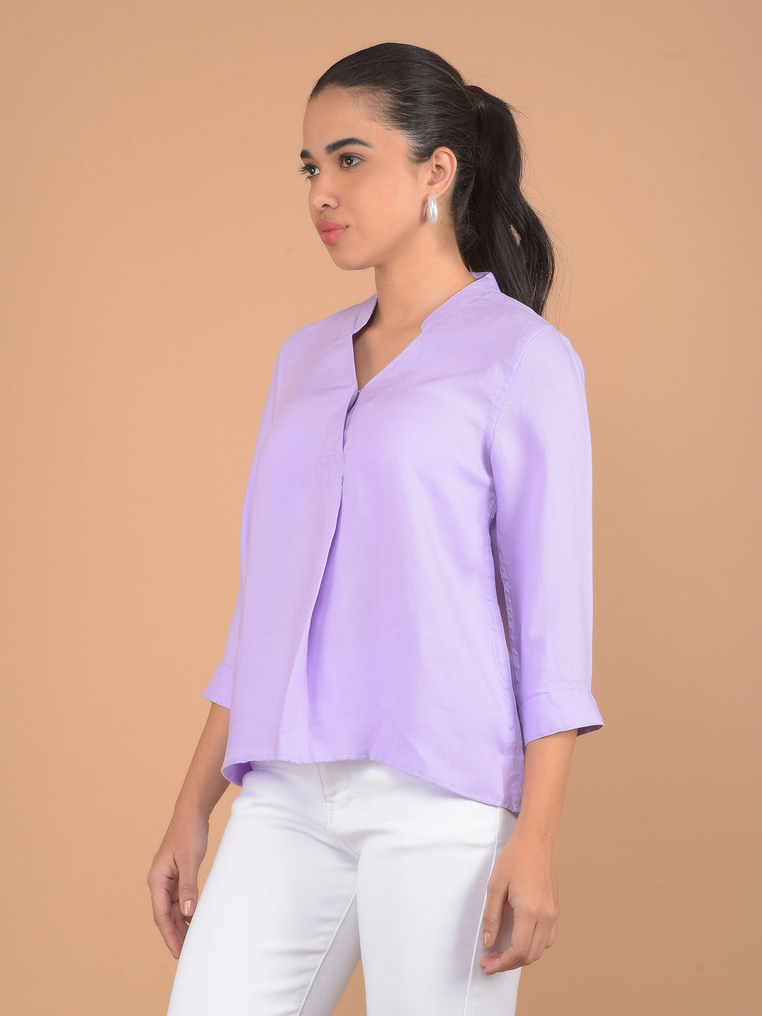 Purple V-Neck Top-Women Tops-Crimsoune Club