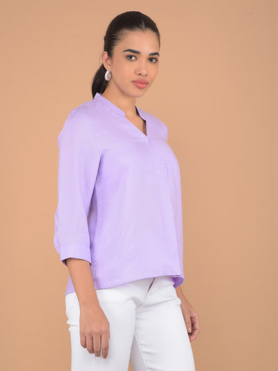 Purple V-Neck Top-Women Tops-Crimsoune Club