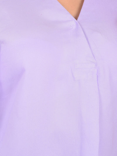 Purple V-Neck Top-Women Tops-Crimsoune Club