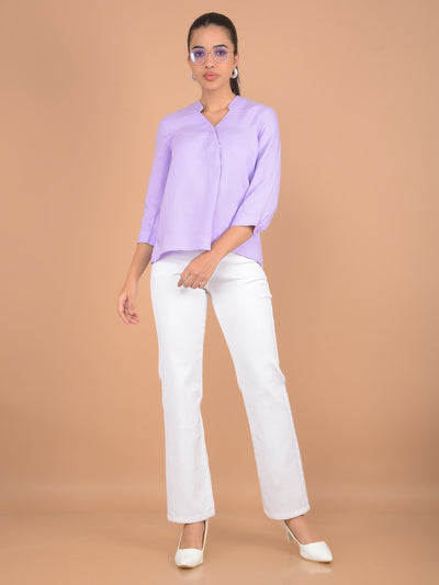 Purple V-Neck Top-Women Tops-Crimsoune Club