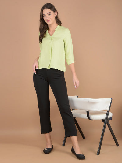 Green V-Neck Top-Women Tops-Crimsoune Club