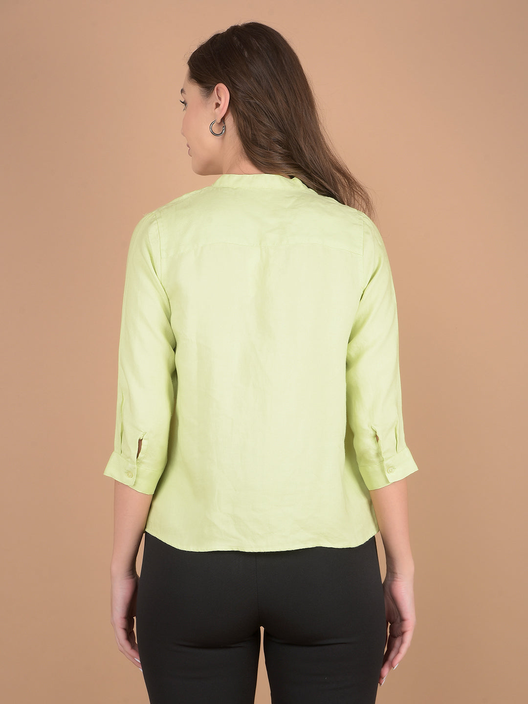 Green V-Neck Top-Women Tops-Crimsoune Club