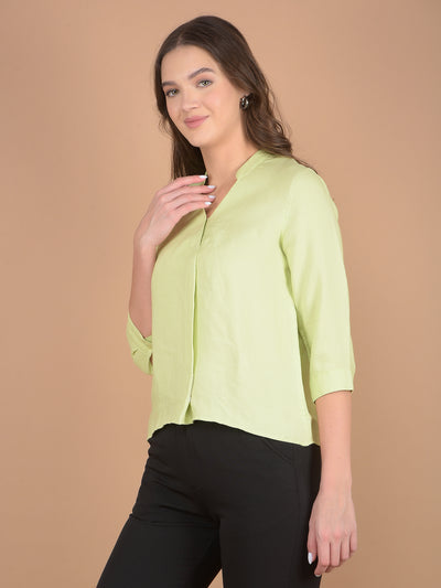 Green V-Neck Top-Women Tops-Crimsoune Club