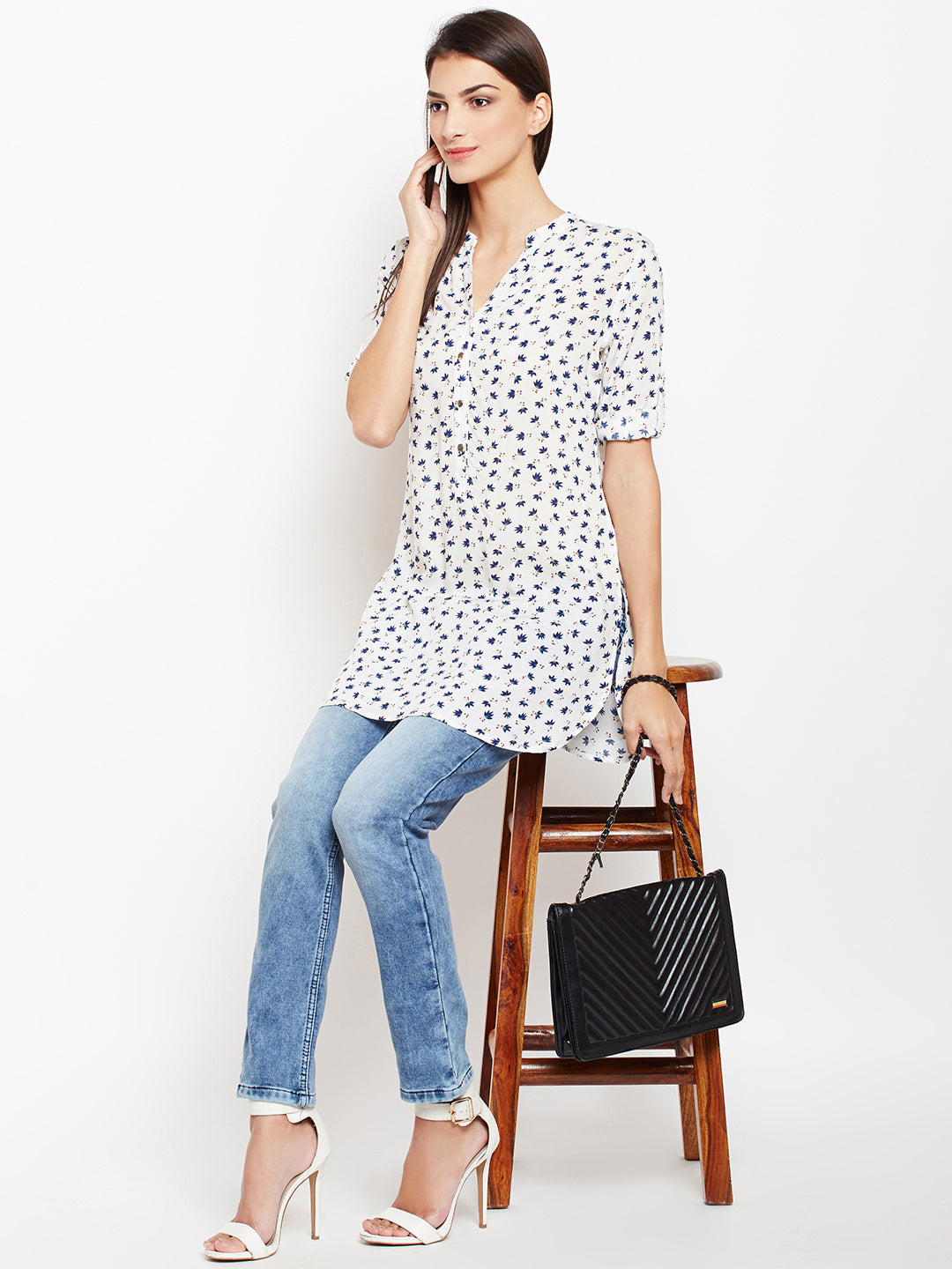 White Floral Printed Shirt-Women Shirts-Crimsoune Club