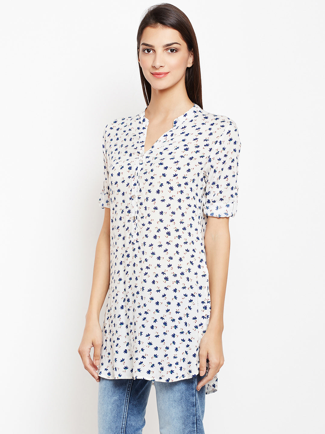 White Floral Printed Shirt-Women Shirts-Crimsoune Club