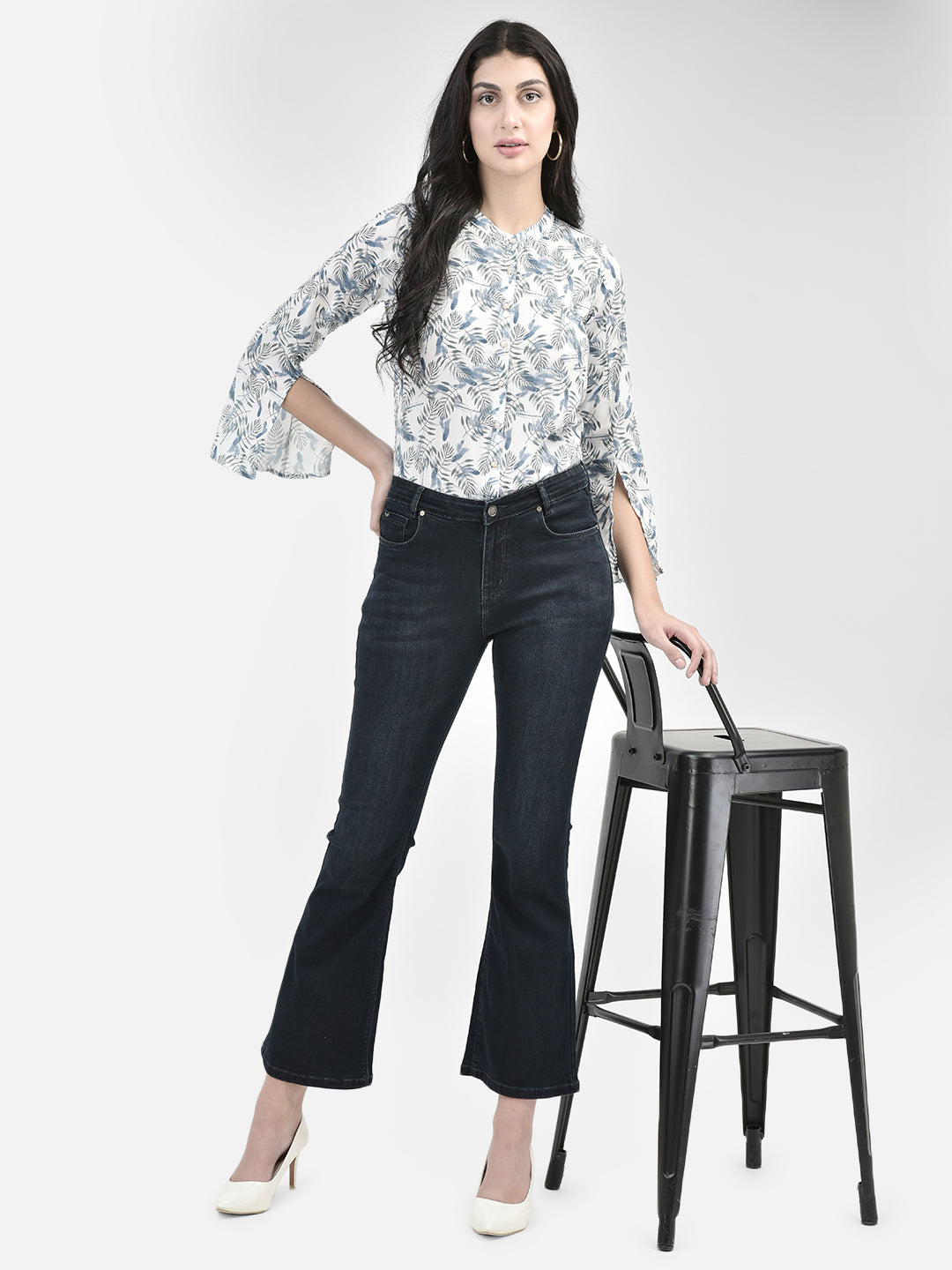 Blue Floral Top-Women Tops-Crimsoune Club