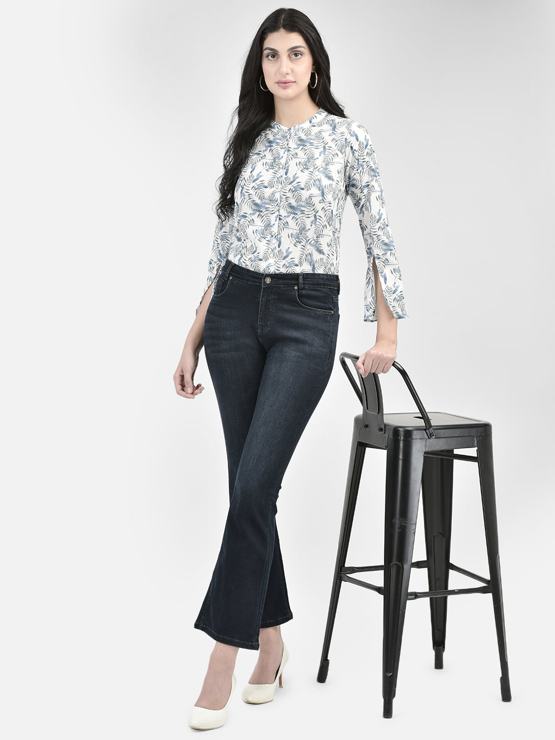 Blue Floral Top-Women Tops-Crimsoune Club