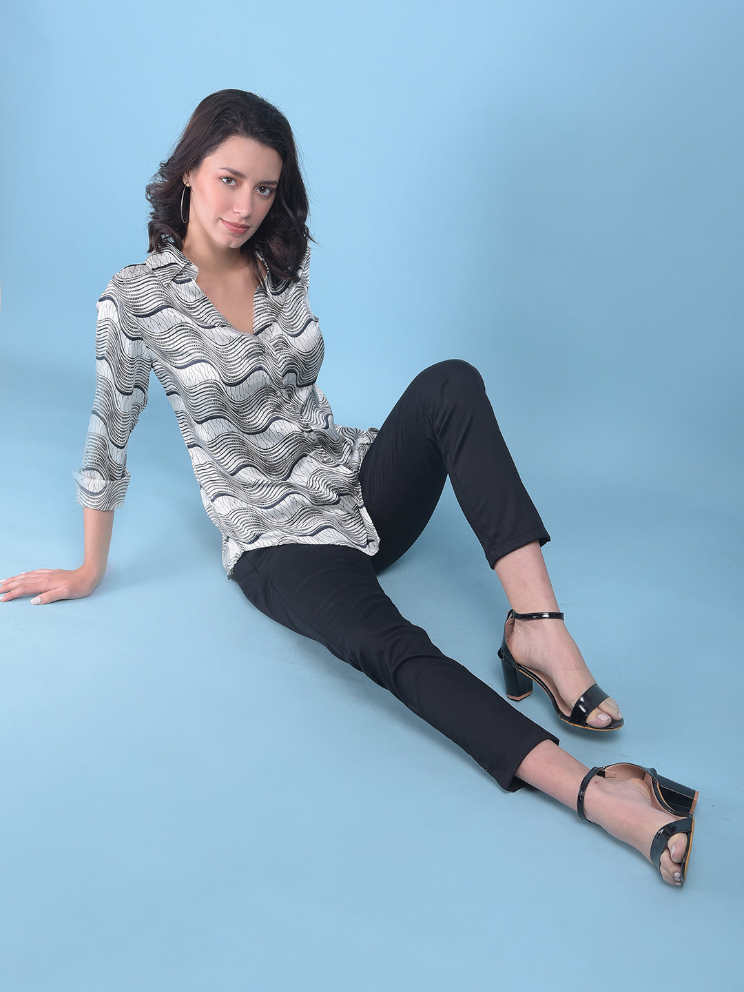 Black Abstract Print Shirt-Women Shirts-Crimsoune Club