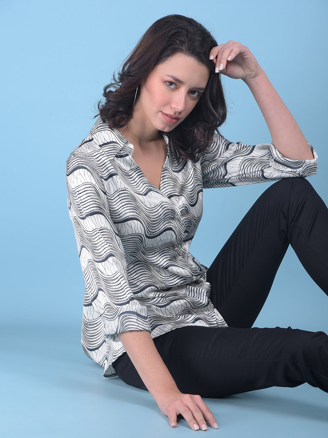 Black Abstract Print Shirt-Women Shirts-Crimsoune Club