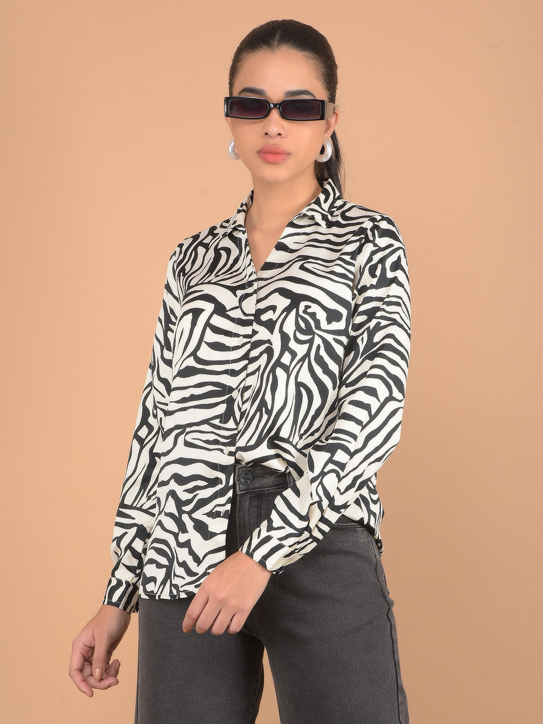 Black Abstract Print Shirt-Women Shirts-Crimsoune Club