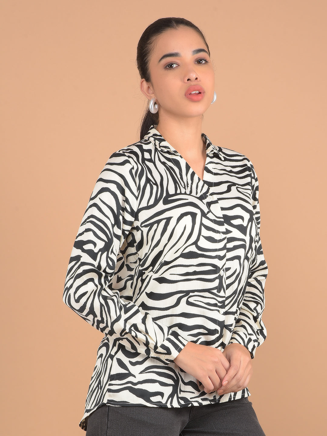 Black Abstract Print Shirt-Women Shirts-Crimsoune Club