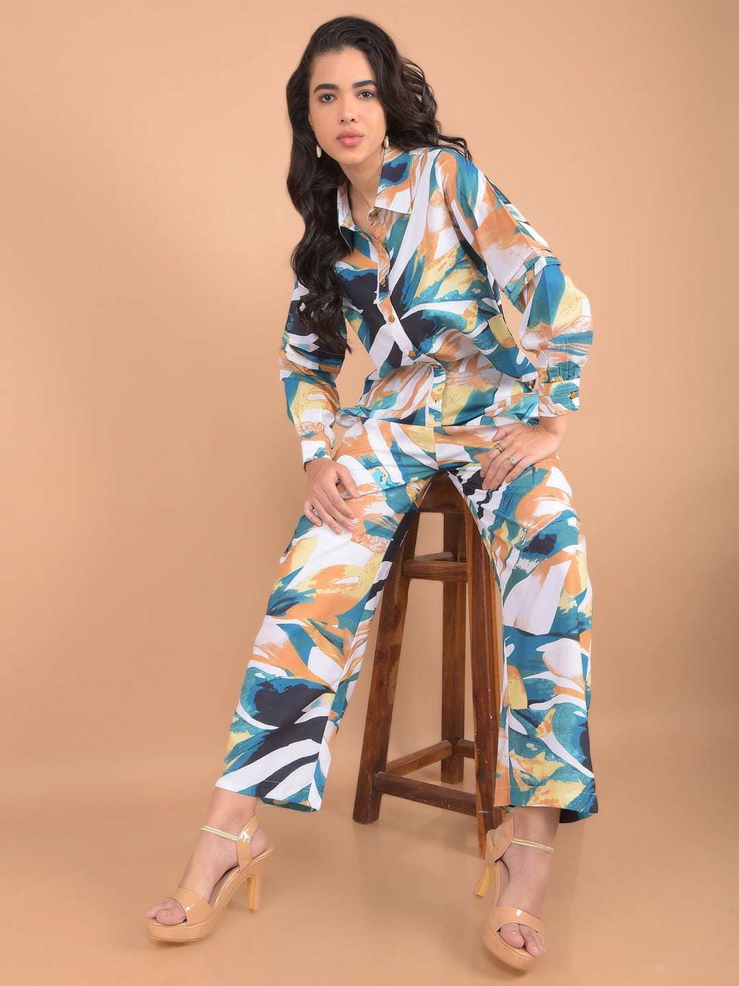 Multi-Color Abstract Print Co-Ord Set-Women Co-Ord Set-Crimsoune Club