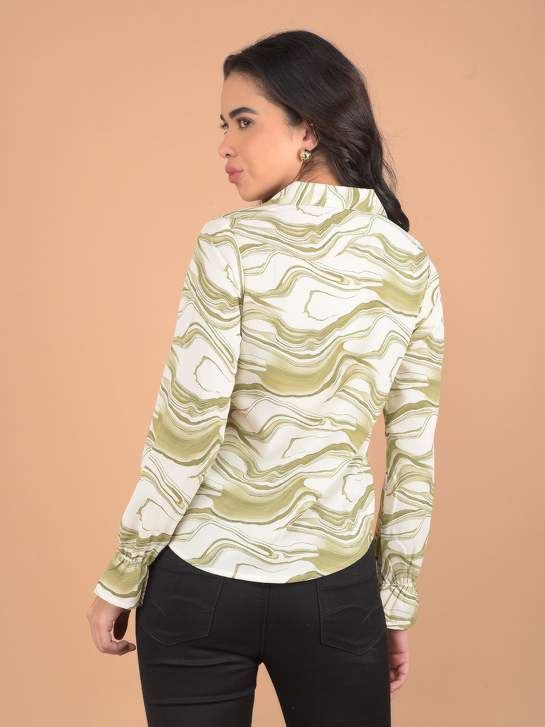 Green Abstract Print Shirt-Women Shirts-Crimsoune Club