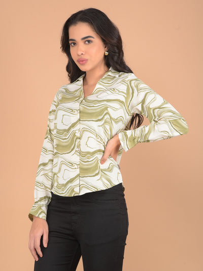 Green Abstract Print Shirt-Women Shirts-Crimsoune Club