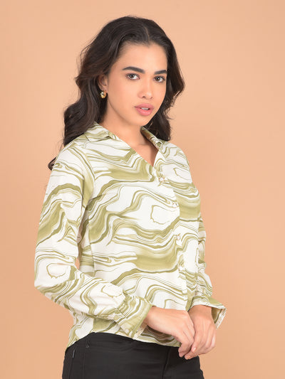 Green Abstract Print Shirt-Women Shirts-Crimsoune Club