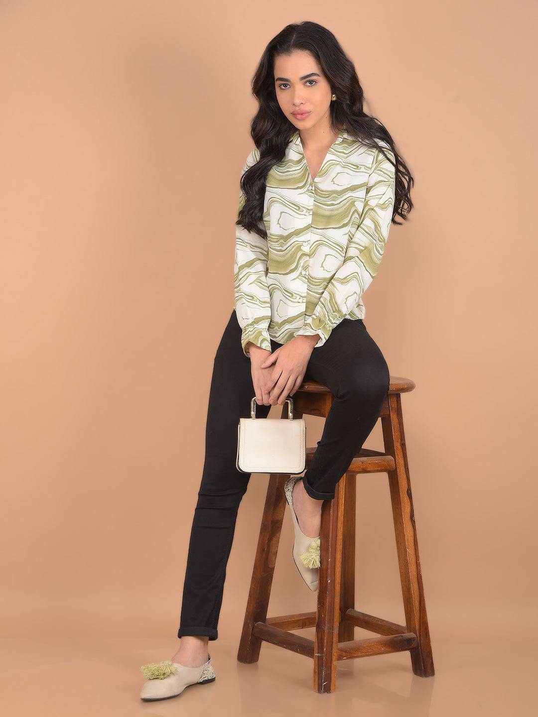 Green Abstract Print Shirt-Women Shirts-Crimsoune Club