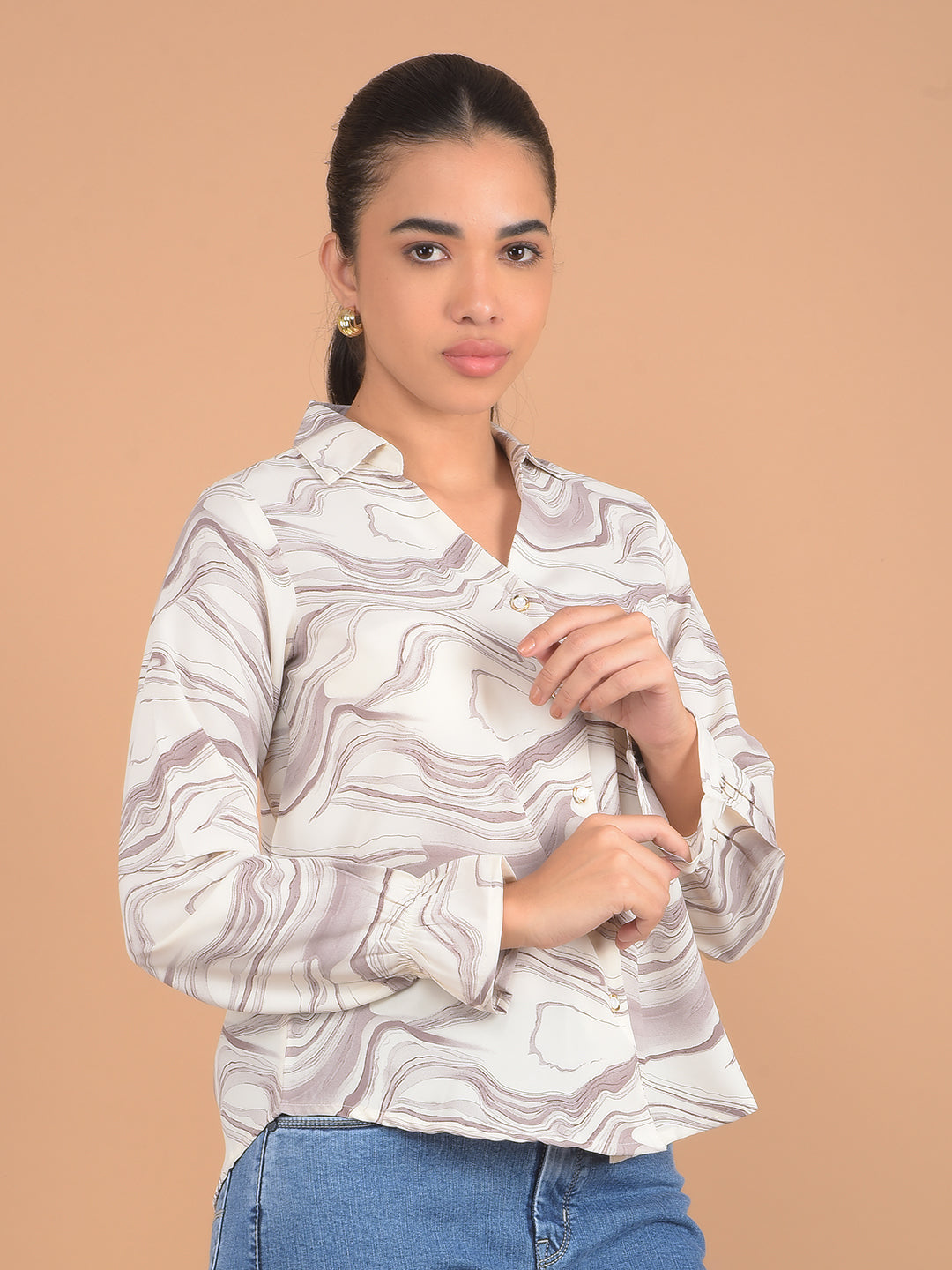 Purple Abstract Print Shirt-Women Shirts-Crimsoune Club