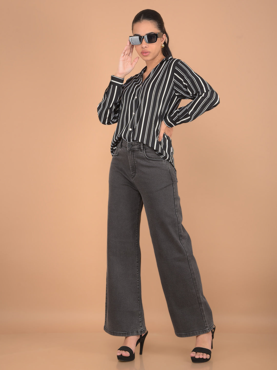 Black Vertical Stripes Shirt-Women Shirts-Crimsoune Club