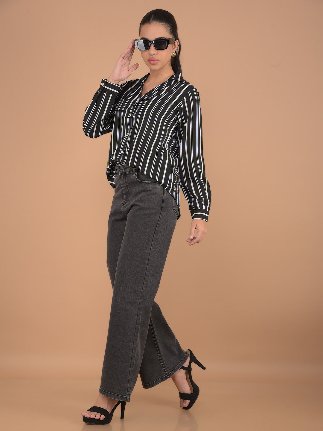 Black Vertical Stripes Shirt-Women Shirts-Crimsoune Club