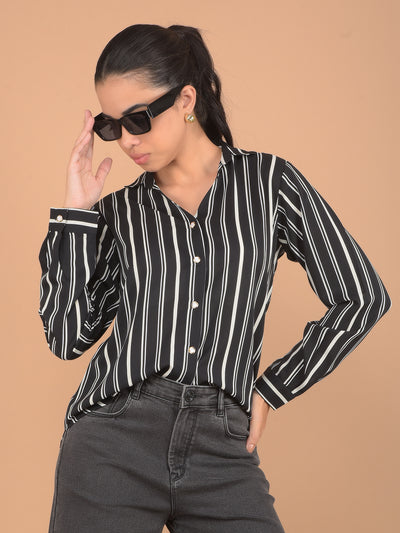 Black Vertical Stripes Shirt-Women Shirts-Crimsoune Club